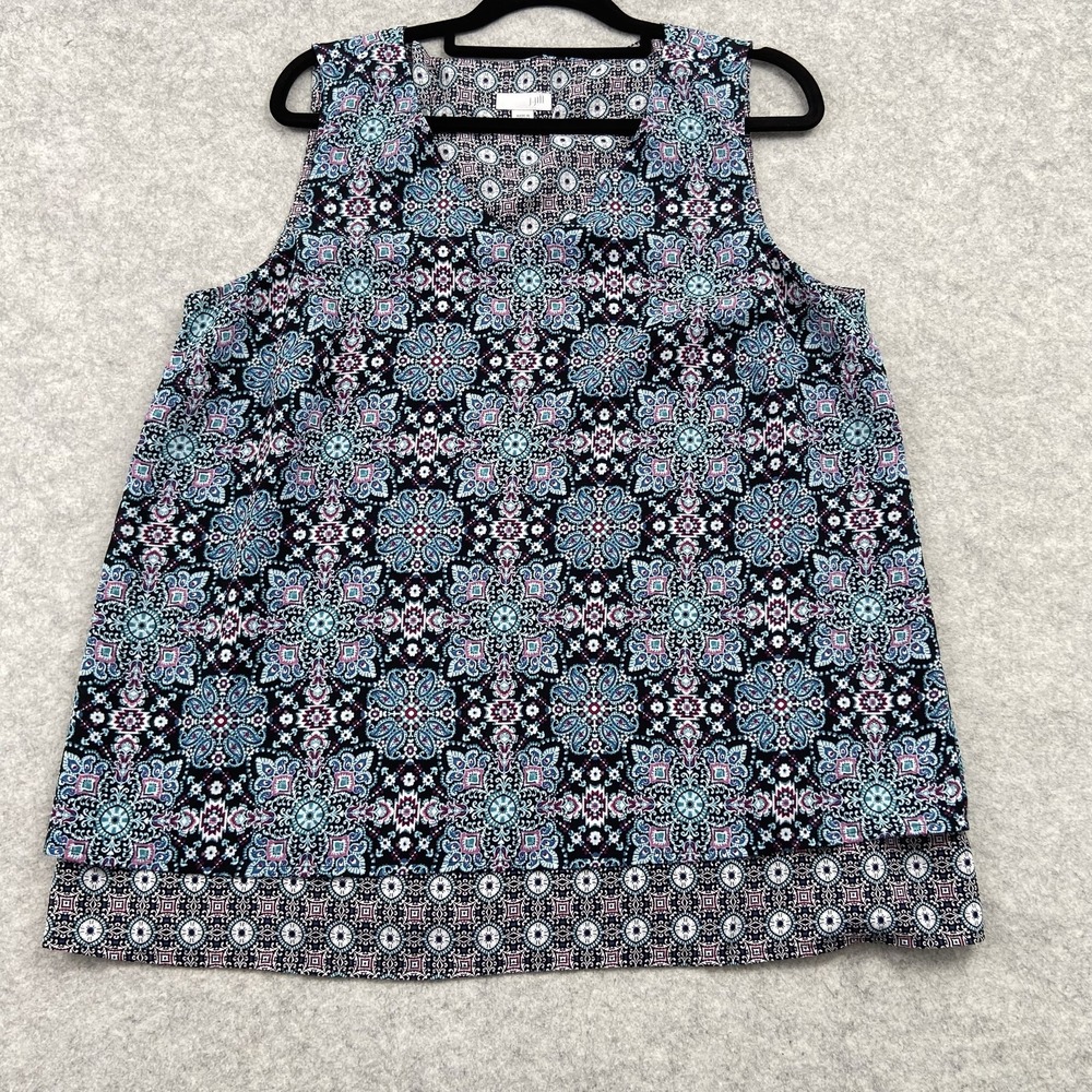 J. Jill Tank Top Womens PM Petite Black Geometric Print Sleeveless Tunic